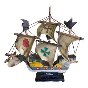 The Nina Vintage Hand Painted Wooden Nautical Model Columbus Sailing Ship